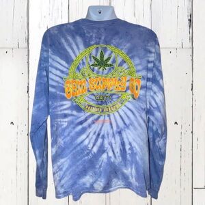 GEM Supply Co Cannabis Tie-Dye Long Sleeve Shirt XL Blue Spiral Graphic